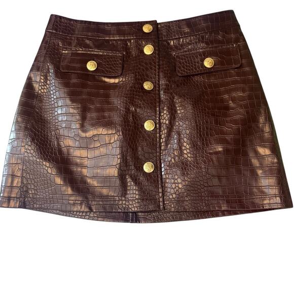J. Crew Croc-Embellished Faux Leather Mini Skirt Midnight Brown Size 4 NWT - Picture 6 of 12